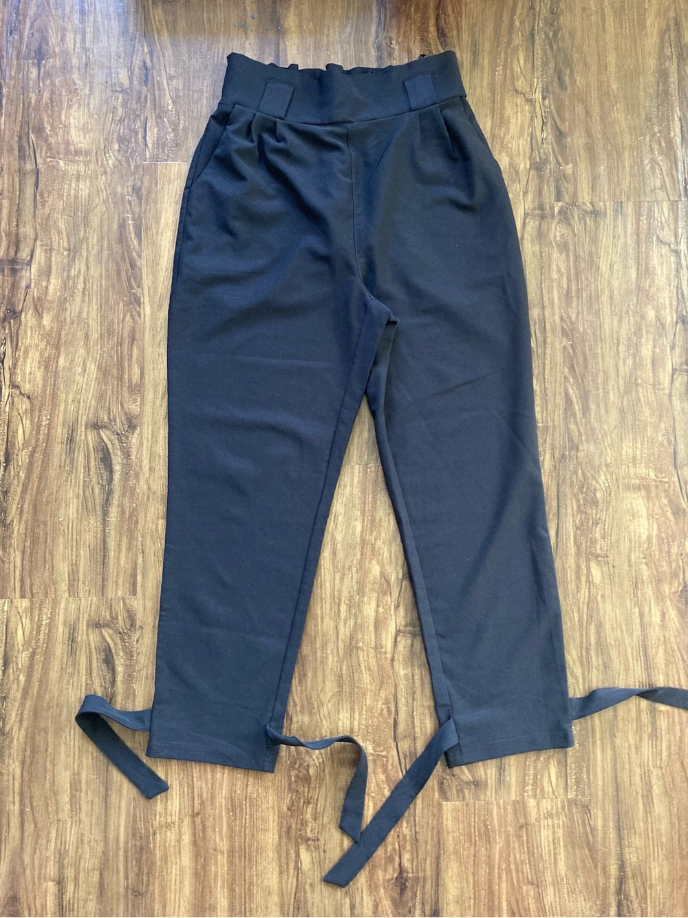 Grace Karin Black Cropped Tie-Hem Tapered Pants Size Medium